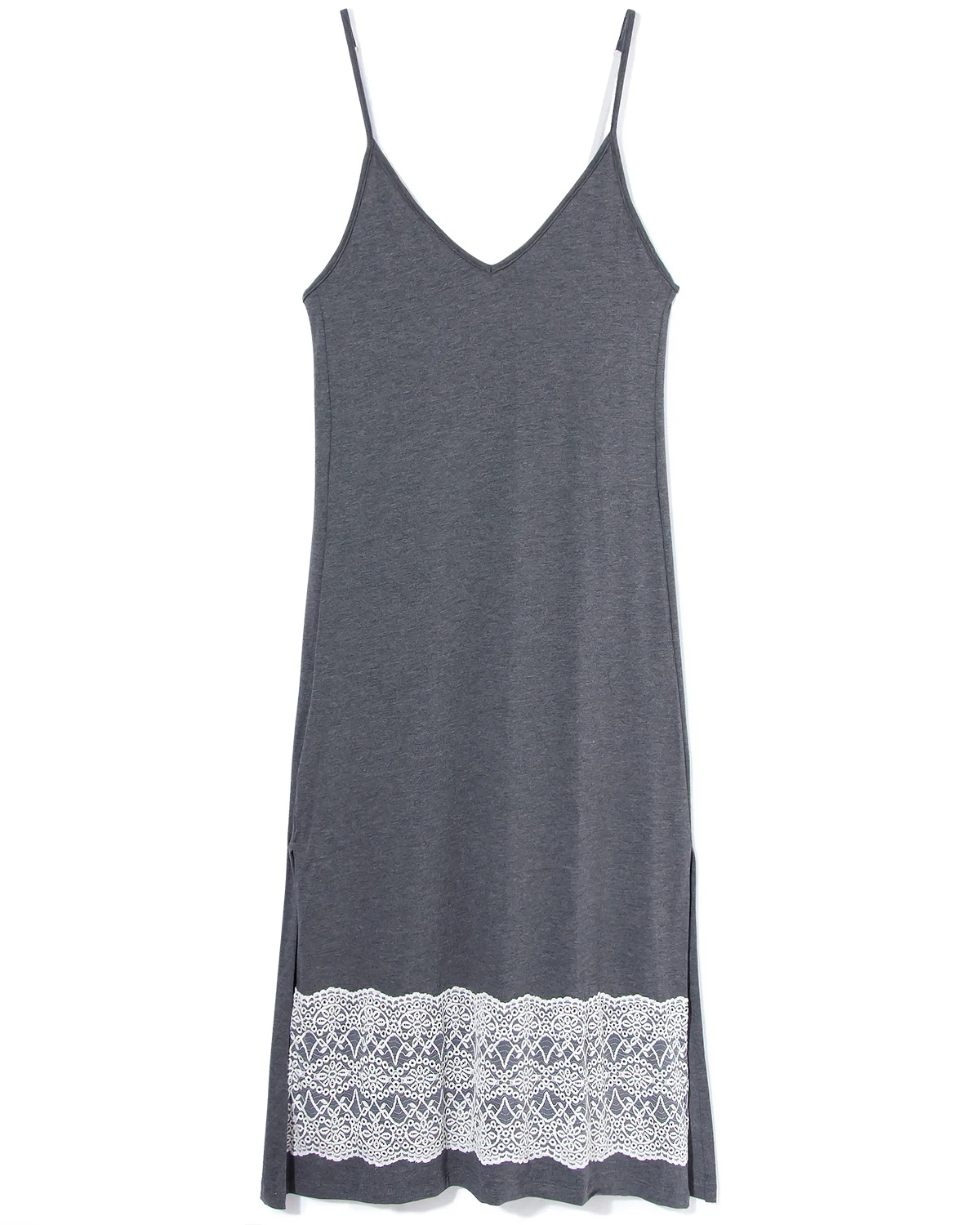 Camisola Alça Midi Viscolycra Cinza Renda