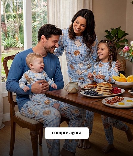 kit pijama familia cafe da manha