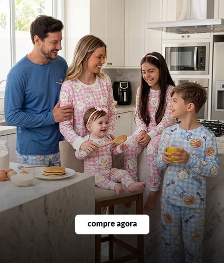 kit pijama familia rosa e azul comidas