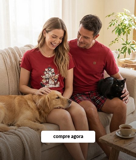 pijama casal vermelho cachorros e gatos