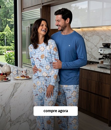 pijama casal azul pao com ovo cafe da manha
